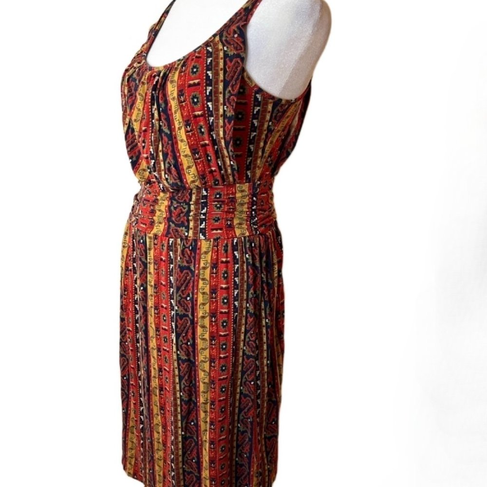Lucky Brand Ruched Waist Summer Nights Jordana Boho / Aztec Dress Size Small - Picture 3 of 9